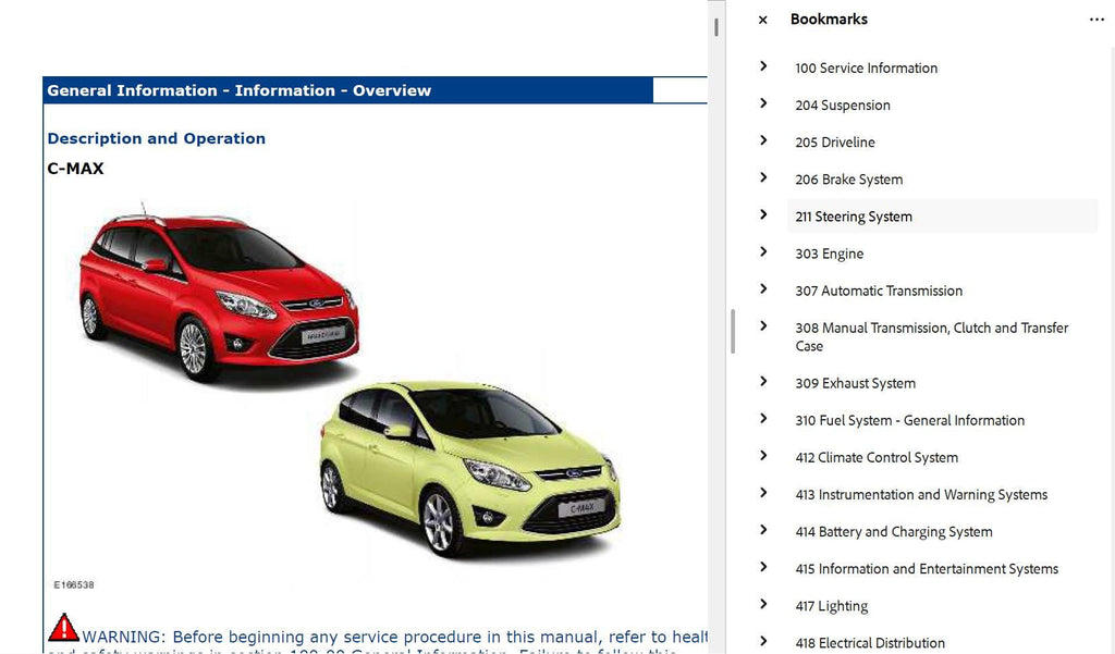 Ford C-Max 2012-2019 Service Workshop Manual